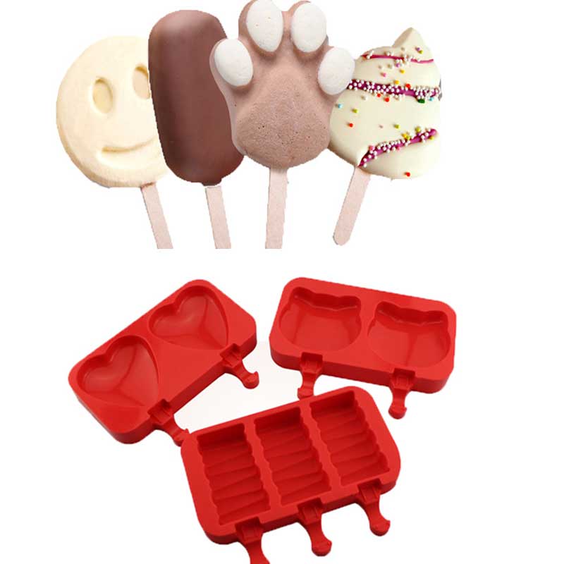 Moldes de sorvete Gadget de cozinha DIY Food Grade Silicone Crianças Ice Cream Tray Holder Fácil de limpar 2or3 Cavidades Forma da caixa
